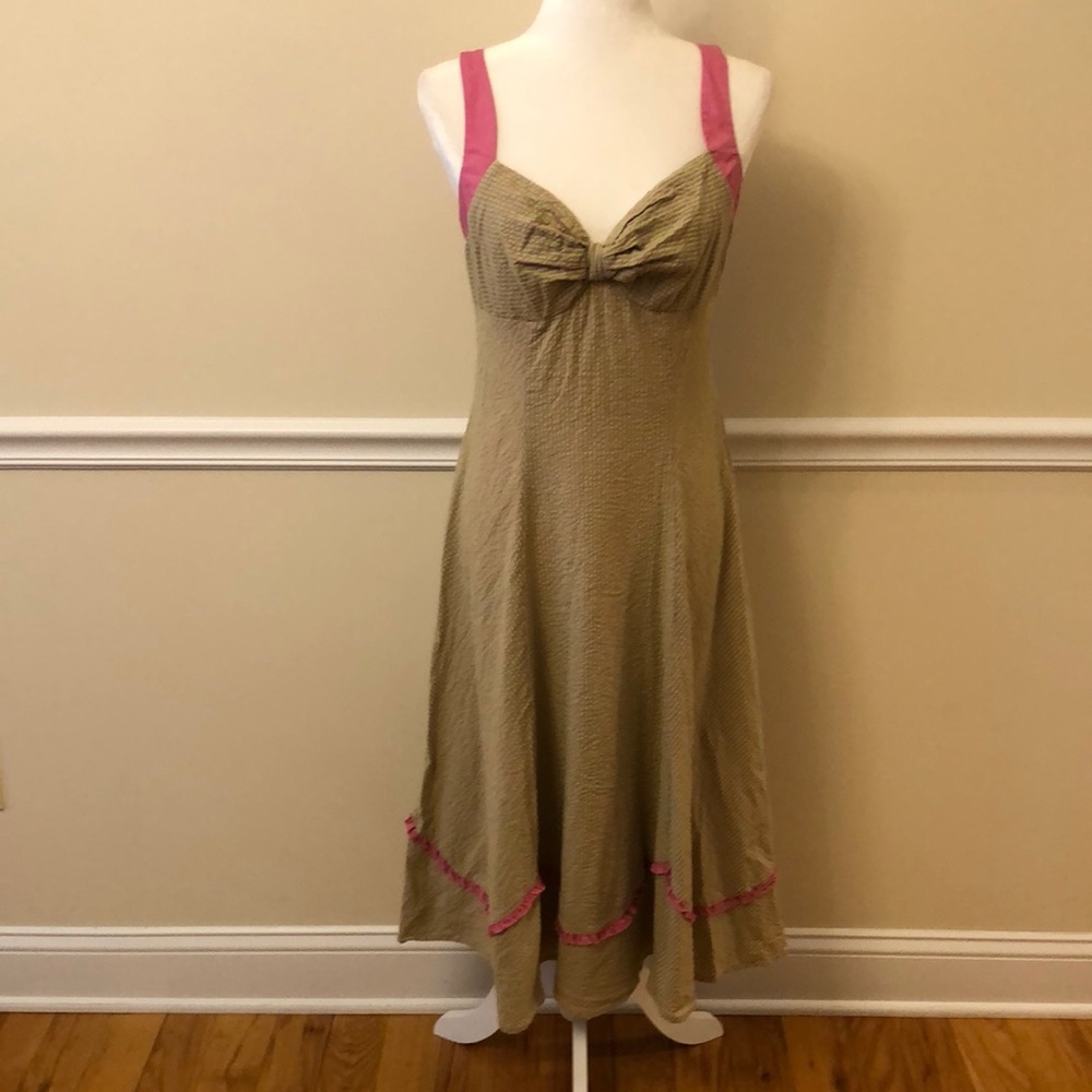 Larue Hot Pink and Lime Green Stripe Sleeveless Cotton Dress Size 8 EUC